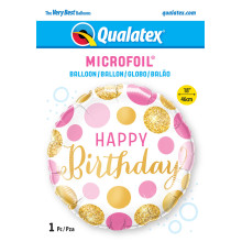 18 inch Birthday Pink & Gold Dots balloon