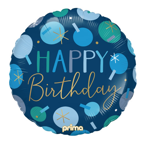 18 inch Blue Dots Happy Birthday