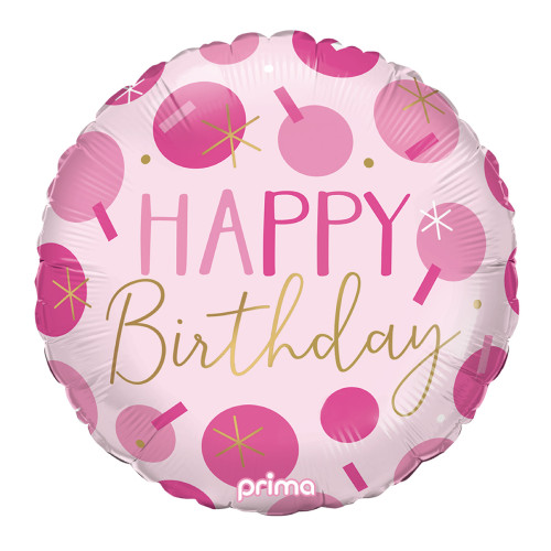 18 inch Pink Dots Happy Birthday