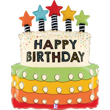 31 inch Candles Stars BDay Cake balloon