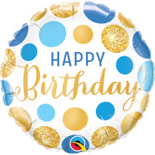 18 inch Birthday Blue & Gold Dots balloon