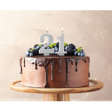 Birthday candle number 1, metallic silver, 8.0 cm