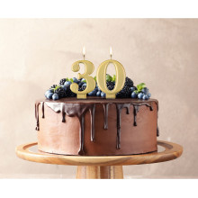 Birthday candle number 0, metallic gold, 8.0 cm