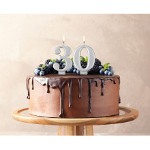 Birthday candle number 0, metallic silver, 8.0 cm