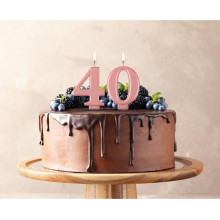 Birthday candle number 4, metallic rosegold, 8.0 cm
