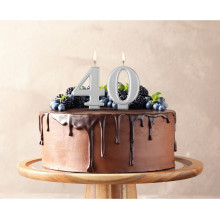 Birthday candle number 4, metallic silver, 8.0 cm
