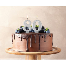 Birthday candle number 8, metallic silver, 8.0 cm