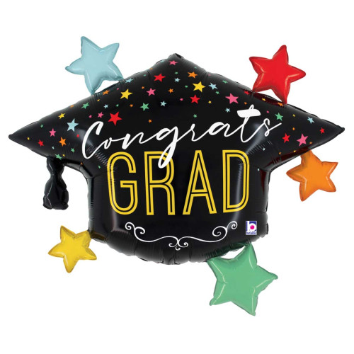 40 inch Colorful Stars Grad Hat Foil balloon