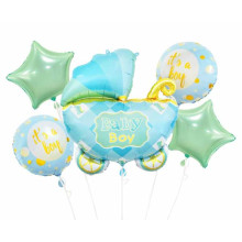 Foil balloon - Baby Carriage set, blue, 5 pcs