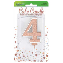 Sparkling Fizz No.4 Birthday Candle 7.5cm Rose Gold