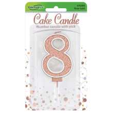 Sparkling Fizz No.8 Birthday Candle 7.5cm Rose Gold
