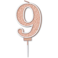 Sparkling Fizz No.9 Birthday Candle 7.5cm Rose Gold