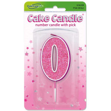 Glitter No.0 Birthday Candle 7.5cm Pink/Silver Glitter