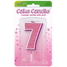 Glitter No.7 Birthday Candle 7.5cm Pink/Silver Glitter