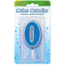 Glitter No.0 Birthday Candle 7.5cm Blue/Silver Glitter