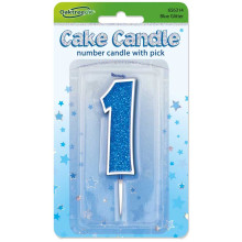 Glitter No.1 Birthday Candle 7.5cm Blue/Silver Glitter