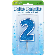 Glitter No.2 Birthday Candle 7.5cm Blue/Silver Glitter