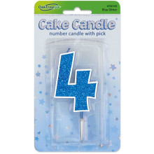 Glitter No.4 Birthday Candle 7.5cm Blue/Silver Glitter