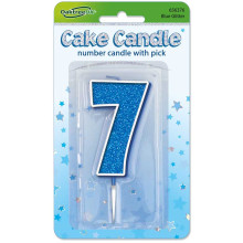 Glitter No.7 Birthday Candle 7.5cm Blue/Silver Glitter