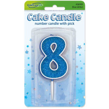 Glitter No.8 Birthday Candle 7.5cm Blue/Silver Glitter
