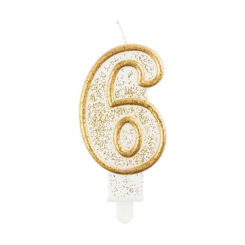 Digit candle 6, gold outline