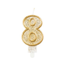number candle "8", gold outline