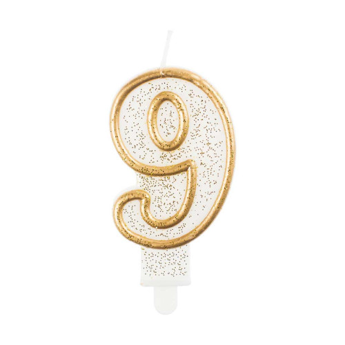 Digit candle 9, gold outline