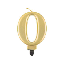 Birthday candle number 0, metallic gold, 8.0 cm