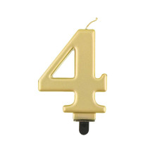 Birthday candle number 4, metallic gold, 8.0 cm