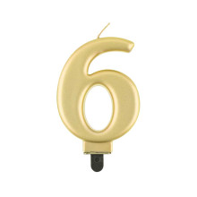 Birthday candle number 6, metallic gold, 8.0 cm