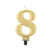 Birthday candle number 8, metallic gold, 8.0 cm