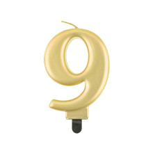 Birthday candle number 9, metallic gold, 8.0 cm