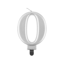 Birthday candle number 0, metallic silver, 8.0 cm