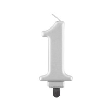 Birthday candle number 1, metallic silver, 8.0 cm