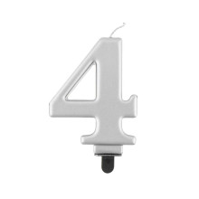 Birthday candle number 4, metallic silver, 8.0 cm
