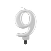Birthday candle number 9, metallic silver, 8.0 cm