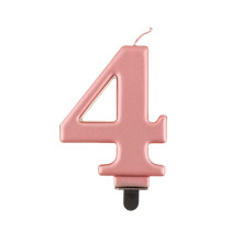 Birthday candle number 4, metallic rosegold, 8.0 cm