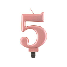 Birthday candle number 5, metallic rosegold, 8.0 cm