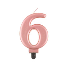 Birthday candle number 6, metallic rosegold, 8.0 cm