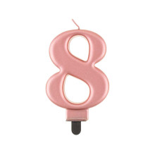 Birthday candle number 8, metallic rosegold, 8.0 cm