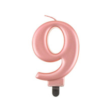 Birthday candle number 9, metallic rosegold, 8.0 cm