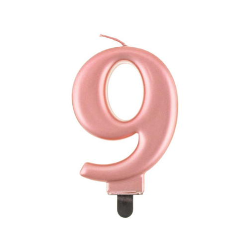 Birthday candle number 9, metallic rosegold, 8.0 cm