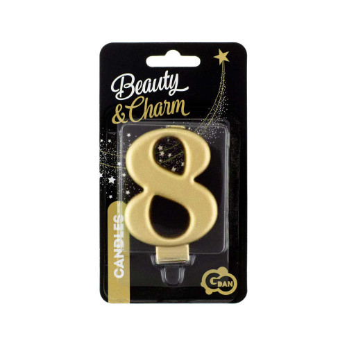 Birthday candle number 8, metallic gold, 8.0 cm