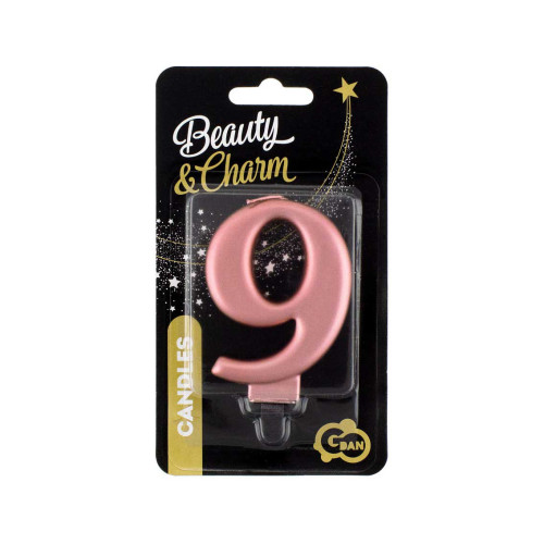 Birthday candle number 9, metallic rosegold, 8.0 cm