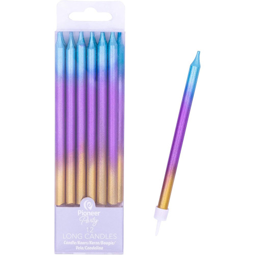 Rainbow Ombré Long Candles Height: 11.5cm 12 Pcs