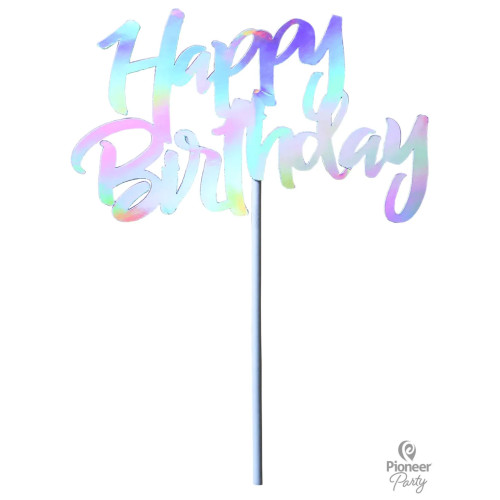 Happy Birthday Iridescent Cake Topper 14.5 x 9.2cm