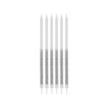 Glitter birthday candles, silver, 14.5x0.6 cm, 16 pcs