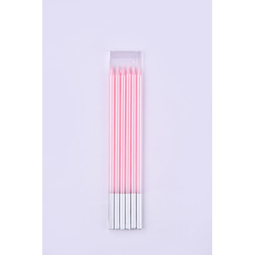 Beautiful Glitter Long Thin Pink Cake Candle For Party 6 Pcs