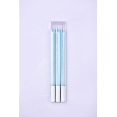 Beautiful Glitter Long Thin Blue Cake Candle For Party 6 Pcs