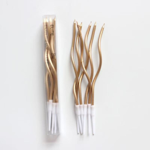 Birthday candles curl, gold champagne , 6 pcs ,17 cm